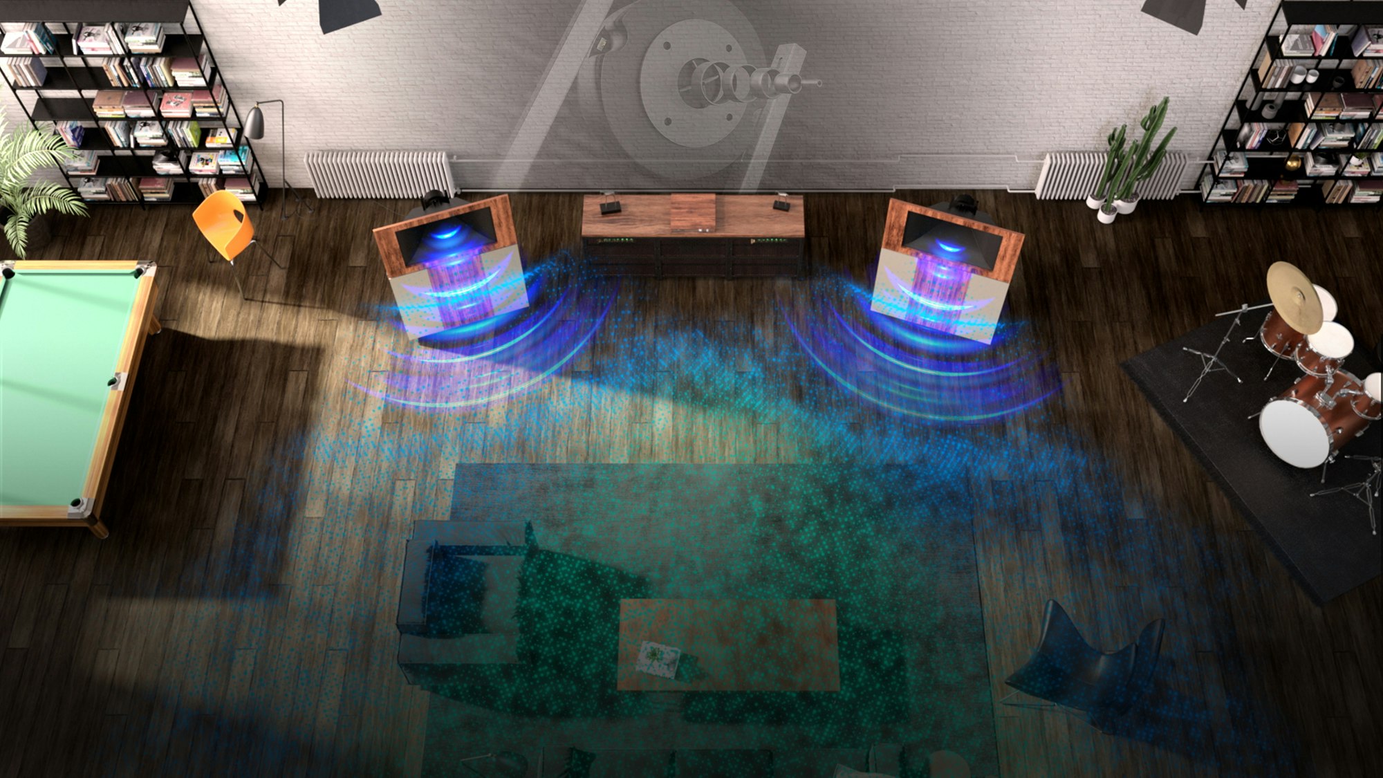 Graphical Representation of Jubilee High Frequency Wide Dispersion within a room with a pair of Jubilees